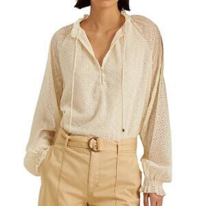 Lauren Ralph Lauren Eyelet Crinkle Georgette Blouse Size Small